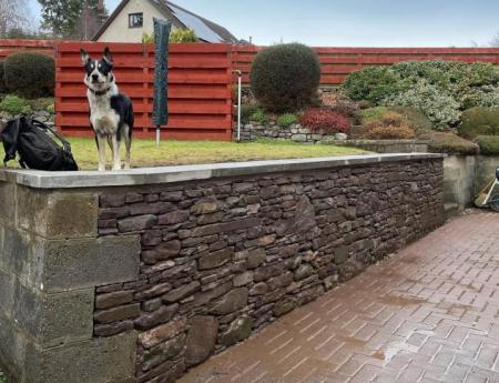 Retainer Wall with Perthshire Sandstone Recessed Mortar Drystone Effect