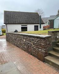 Retainer Wall with Perthshire Sandstone Recessed Mortar Drystone Effect
